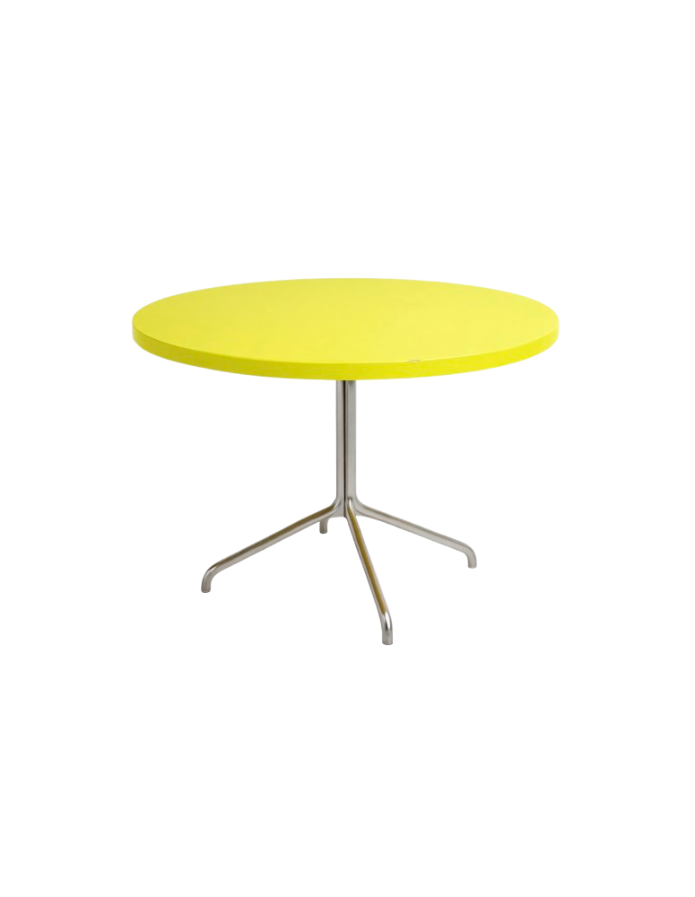 Used Round Coffee Table – Yellow, 75 cm Diameter, Single Silver Leg