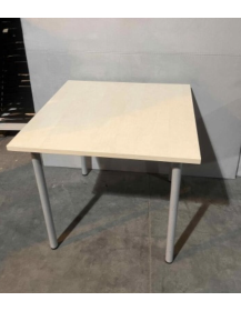 Used square office table – wood-effect top, 4 round gray legs