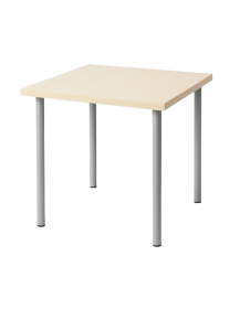 Used square office table – wood-effect top, 4 round gray legs