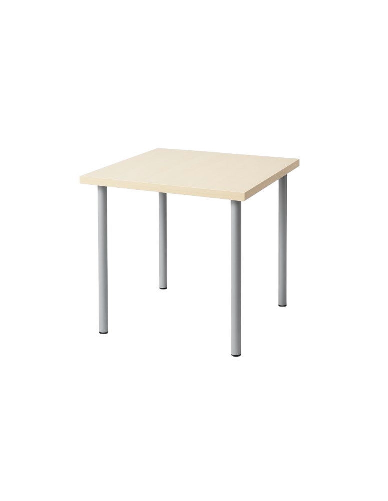 Used square office table – wood-effect top, 4 round gray legs