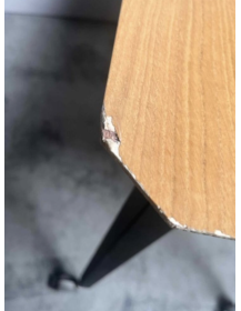 Used large table on wheels, veneered top, black metal legs