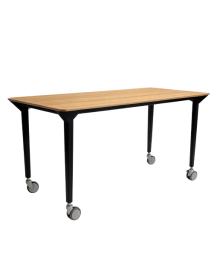 Used large table on wheels, veneered top, black metal legs