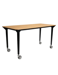 Used large table on wheels, veneered top, black metal legs