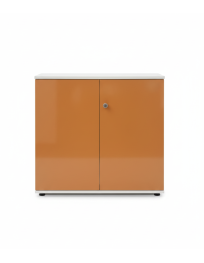 Used two-door wardrobe – orange, glossy fronts, 80 × 42 × 77 cm