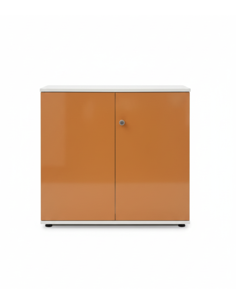 Used two-door wardrobe – orange, glossy fronts, 80 × 42 × 77 cm