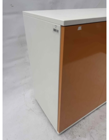 Used two-door wardrobe – orange, glossy fronts, 80 × 42 × 77 cm