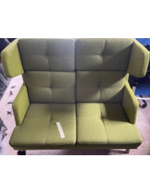 Used Octobber Profim two-seater sofa, green upholstery, low backrest
