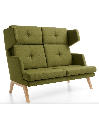 Used Octobber Profim two-seater sofa, green upholstery, low backrest