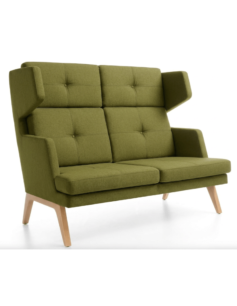 Used Octobber Profim two-seater sofa, green upholstery, low backrest