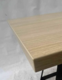 Used square kitchen table, wood-effect top, black metal leg