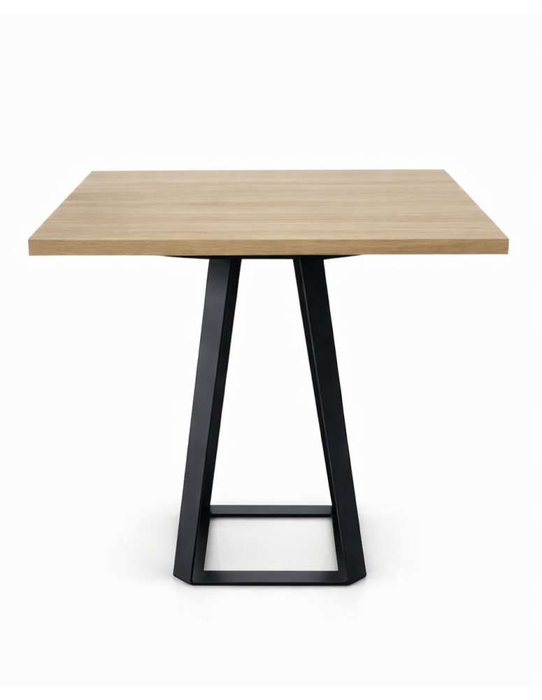 Used square kitchen table, wood-effect top, black metal leg