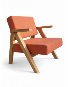 Used Noti Clapp armchair, orange upholstery, black wooden legs