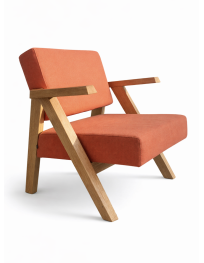 Used Noti Clapp armchair, orange upholstery, black wooden legs