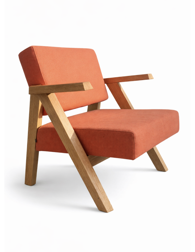 Used Noti Clapp armchair, orange upholstery, black wooden legs