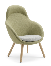 Used VIENI Wood Bejot armchair, light green upholstery, wooden legs
