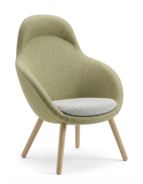 Used VIENI Wood Bejot armchair, light green upholstery, wooden legs
