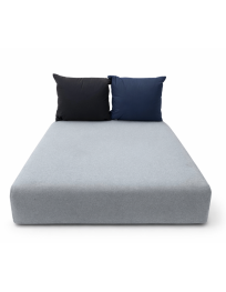 Used Le Monde Noti Sofa Module, Pouf with Backrest, Gray, Navy Cushions