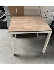 Used square table 80×80 cm, walnut-colored top, white metal legs