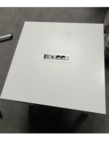 Used square table 80×80×74 cm, white, with media port, 4 white legs