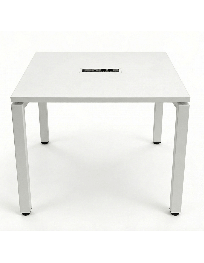 Used square table 80×80×74 cm, white, with media port, 4 white legs