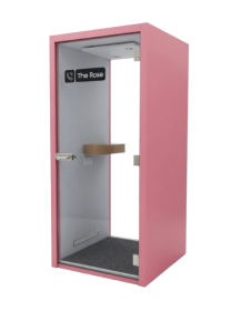 Used one-person acoustic booth, pink, with built-in table