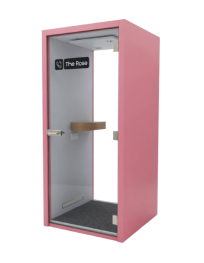Used one-person acoustic booth, pink, with built-in table