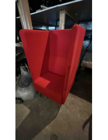 Used acoustic armchair, red, on chrome legs – Materia