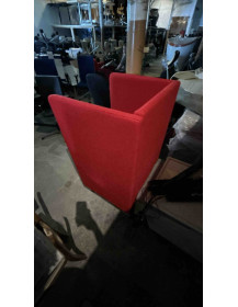 Used acoustic armchair, red, on chrome legs – Materia