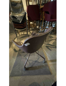 Used Burgundy Bucket Chair on Wheels – Comfortable Seating for Office and Home