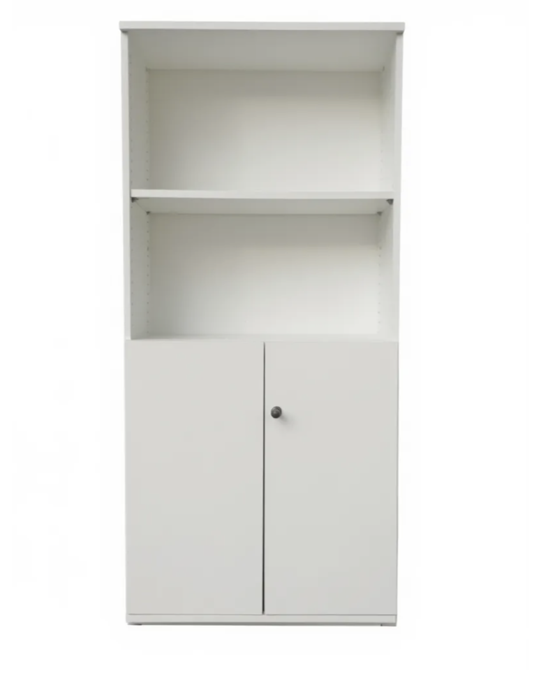 Uzywana-szafa-biurowa-biala-z-polkami-drzwiczkami-outlet-meblowy-biurowy-zerowastedesign-warszawa