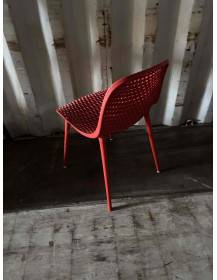 Used openwork chair – red, plastic