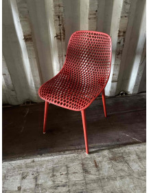 Used openwork chair – red, plastic