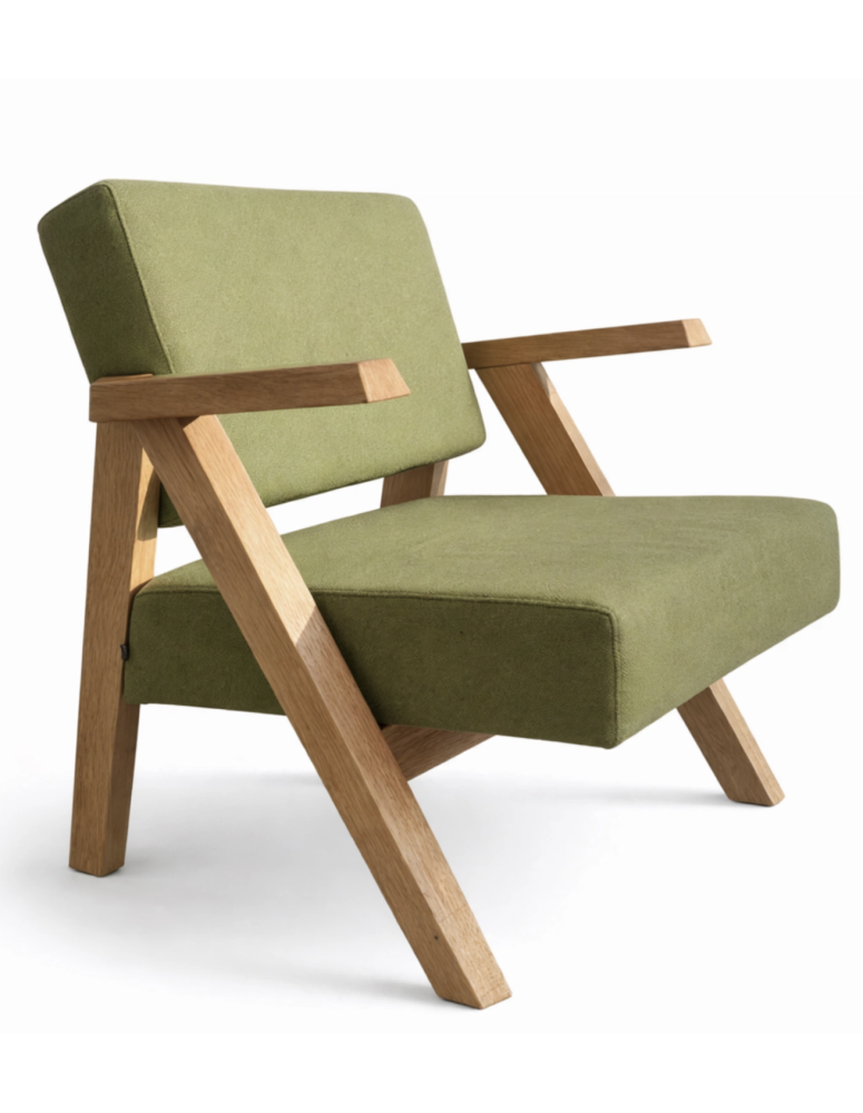 Uzywany-fotel-Noti-Clapp-zielona-tapicerka-drewniane-nogi-zerowastedesign-outlet-meblowy