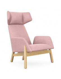 Used Marina Designer High-Back Armchair by Noti – Pink Upholstery, Wooden Legs