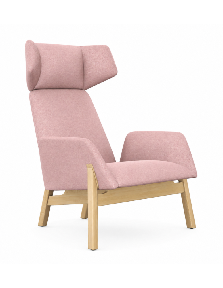 Used Marina Designer High-Back Armchair by Noti – Pink Upholstery, Wooden Legs