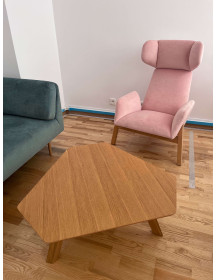 Used Marina Designer High-Back Armchair by Noti – Pink Upholstery, Wooden Legs