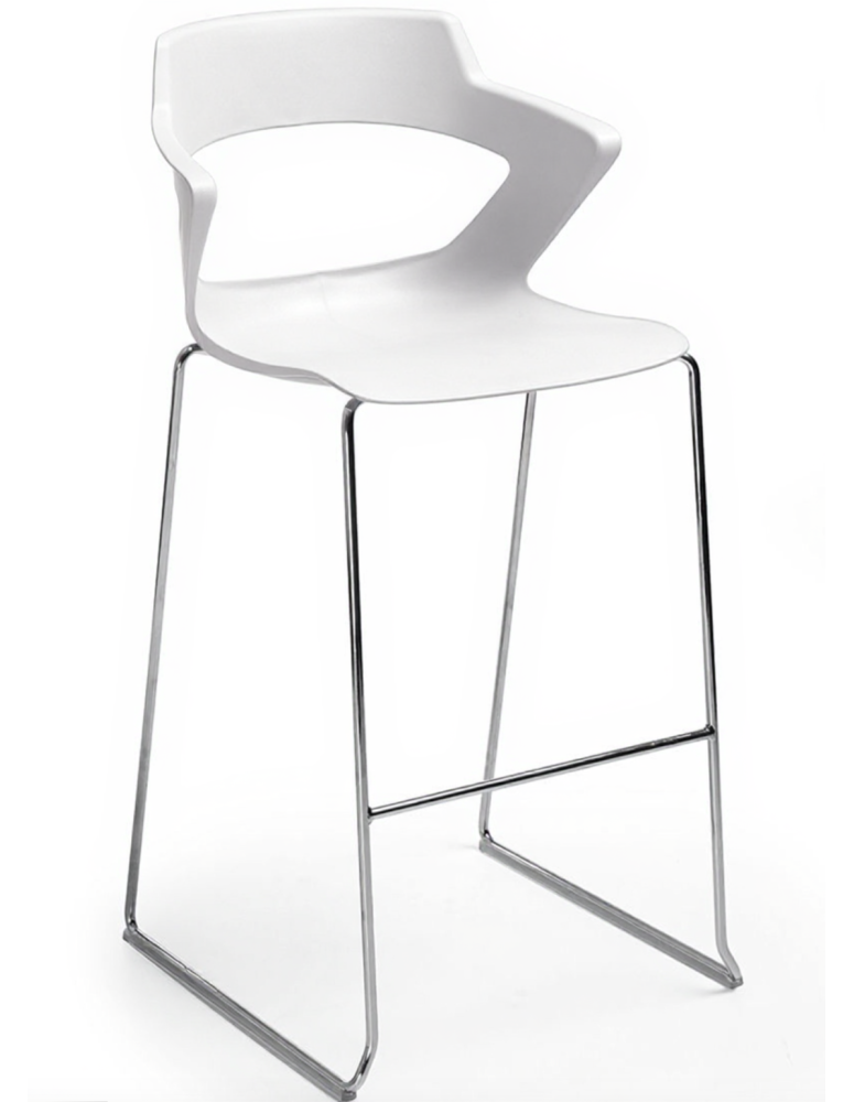 Used Sky Line Bejot White Bar Stool with Silver Legs – For Kitchen, Restaurant, and Bar
