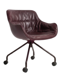 Used Burgundy Bucket Chair on Wheels – Comfortable Seating for Office and Home