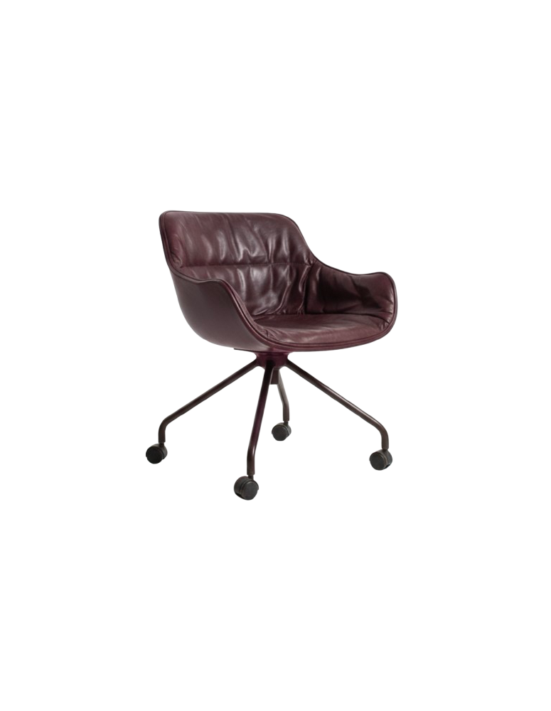 Used Burgundy Bucket Chair on Wheels – Comfortable Seating for Office and Home