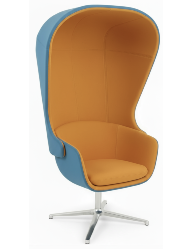 Used Yellow-Blue Acoustic Armchair Profim NU 11F – Bucket Style with Hood