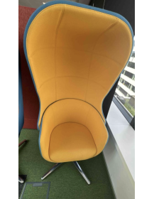 Used Yellow-Blue Acoustic Armchair Profim NU 11F – Bucket Style with Hood