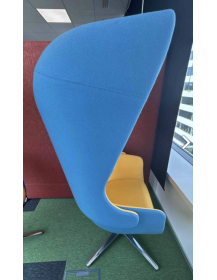 Used Yellow-Blue Acoustic Armchair Profim NU 11F – Bucket Style with Hood