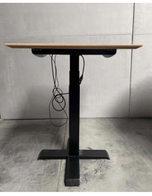 Used White Square Table, Electrically Adjustable Height, Black Leg