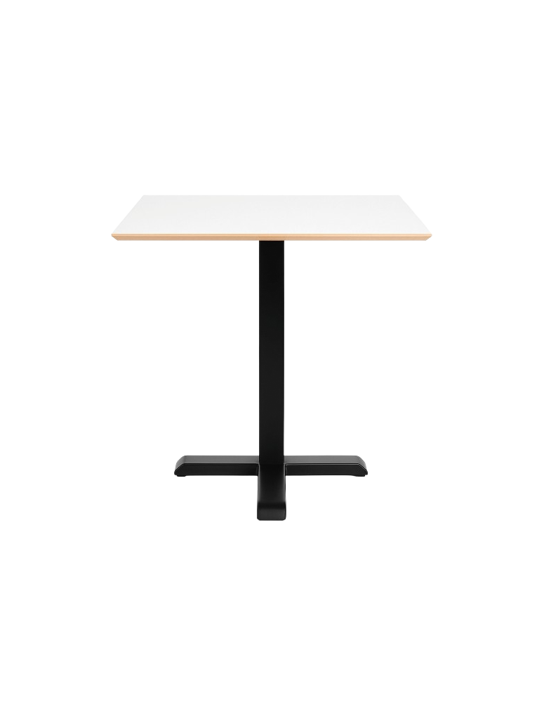 Used White Square Table, Electrically Adjustable Height, Black Leg