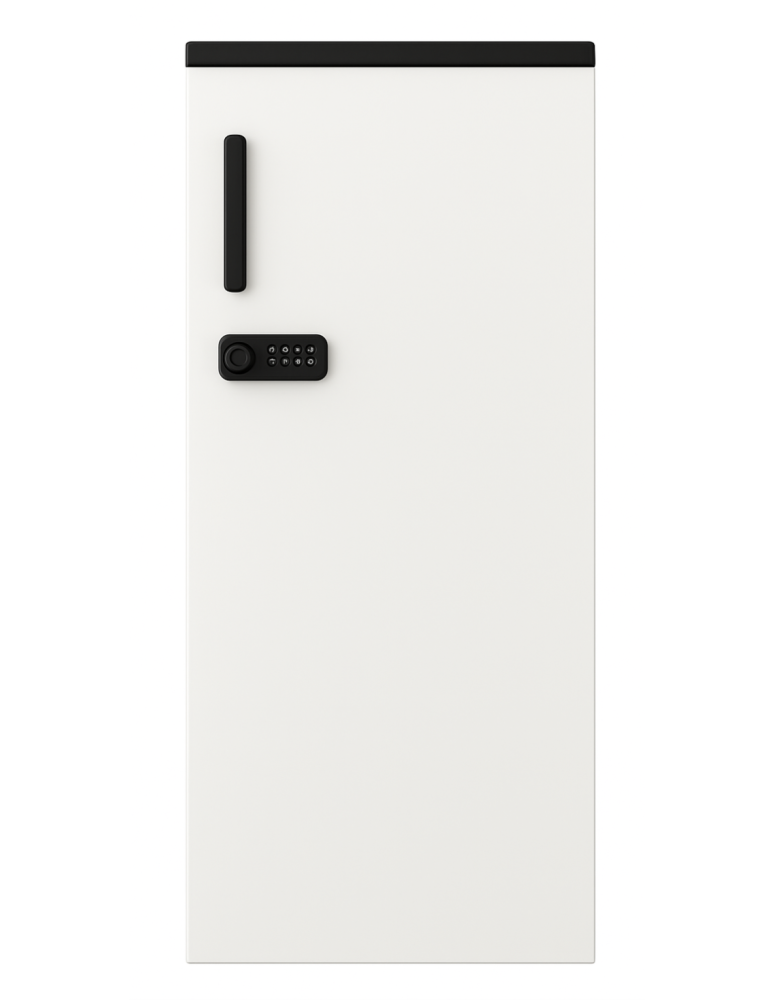 Used narrow lockable cabinet with shelves, practical for office or home
