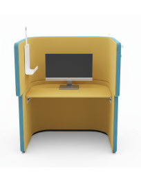Used Acoustic Booth with Desk – 93×118×140 cm, Blue-Yellow