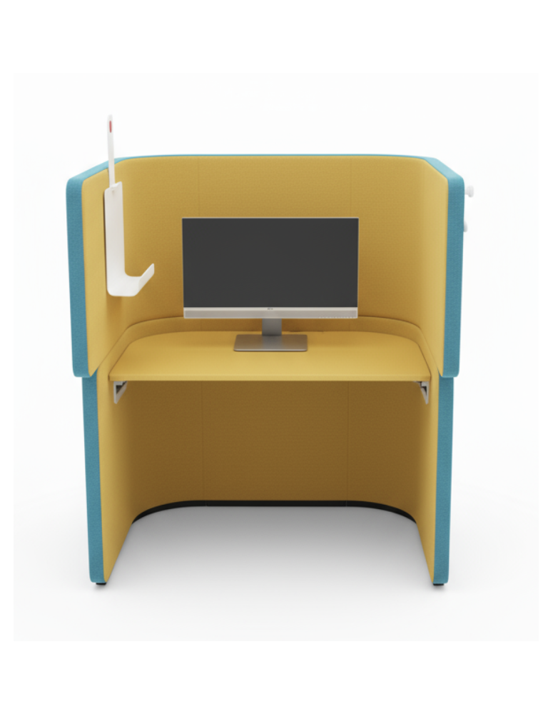 Used Acoustic Booth with Desk – 93×118×140 cm, Blue-Yellow