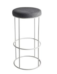 Used Stool with Grey Upholstery and White Metal Leg