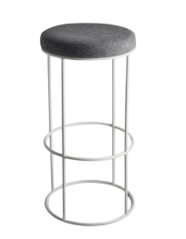 Used Stool with Grey Upholstery and White Metal Leg
