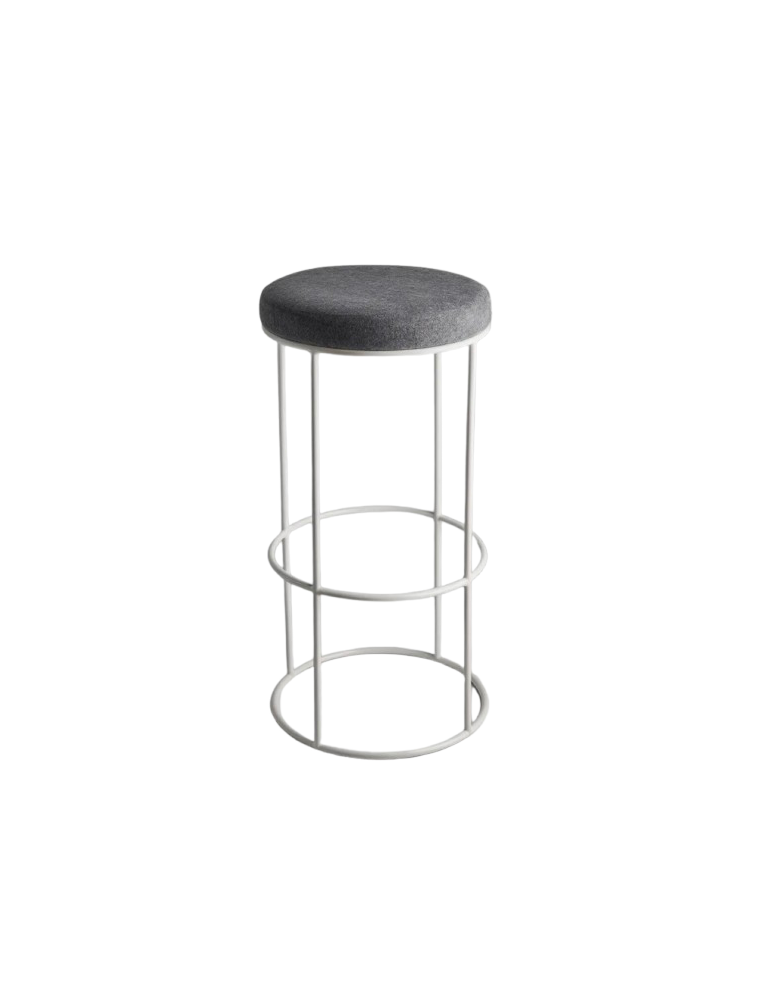 Used Stool with Grey Upholstery and White Metal Leg
